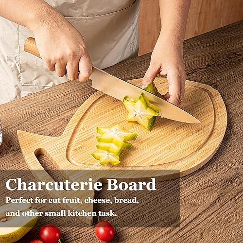 Miniatura 3 de Tabla de charcutería con forma de pescado, tabla de cortar de bambú para cocina, bonita tabla de queso y tabla de servir, tabla de cortar