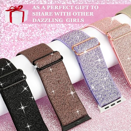 Miniatura 4 de Correas elásticas de nailon brillantes compatibles con correas de Apple Watch de 1.496 pulgadas, 1.575 pulgadas, 1.614 pulgadas, 1.654 pulgadas,