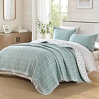 Vista 2 de SahSahCasa - Juego de cama con edredón tamaño queen, 100% algodón, con colcha, patrón botánico, color sólido, elegante, edredón acolchado ligero