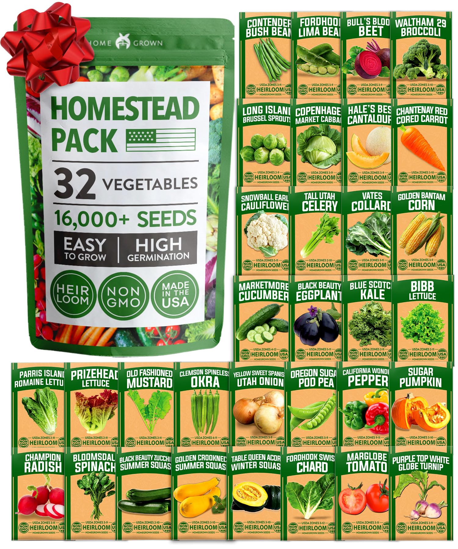 32 Heirloom Vegetable and Fruit Seeds for Planting - 16,000+ Seeds | Non-GMO Survival Seed Vault | High Germination | 32 Varieties of Vegetable Seeds for Your Home Survival Garden