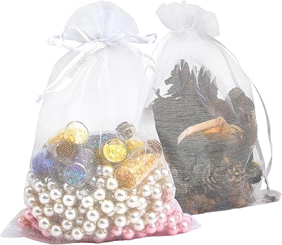 PACKINNO 100pcs White Organza Bags, Sheer Organza Bags 4x6 Inch, Small Mesh Bag Drawstring, Jewelry Gift Bags for Party, Candy, Christmas, Festival, Bathroom Soaps, Makeup