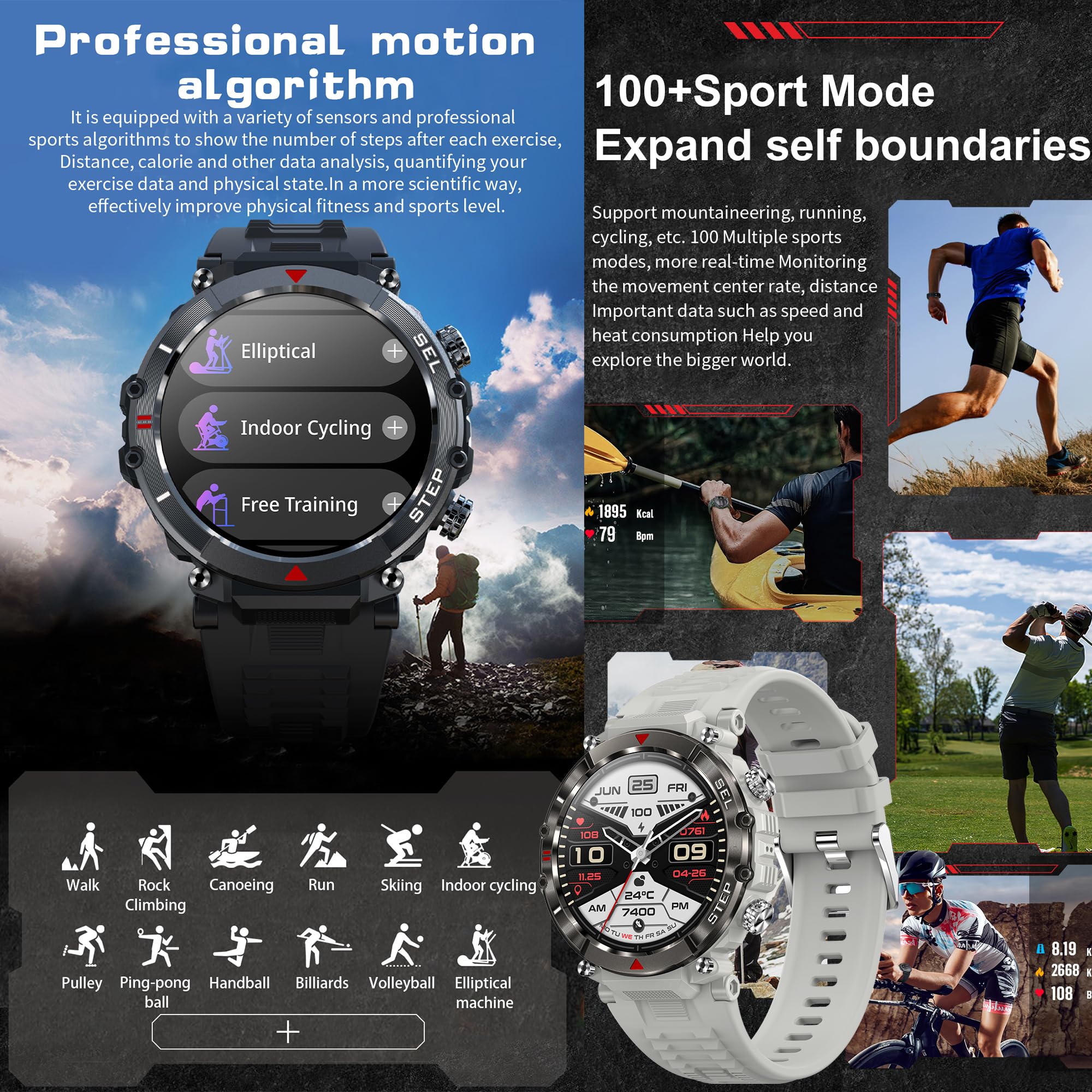 ZPIMY 1.39 Inch AMOLED Men's Smart Watch with Bluetooth Calling, Smartwatch with 123 Sports Modes, 5ATM Waterproof - Image 4