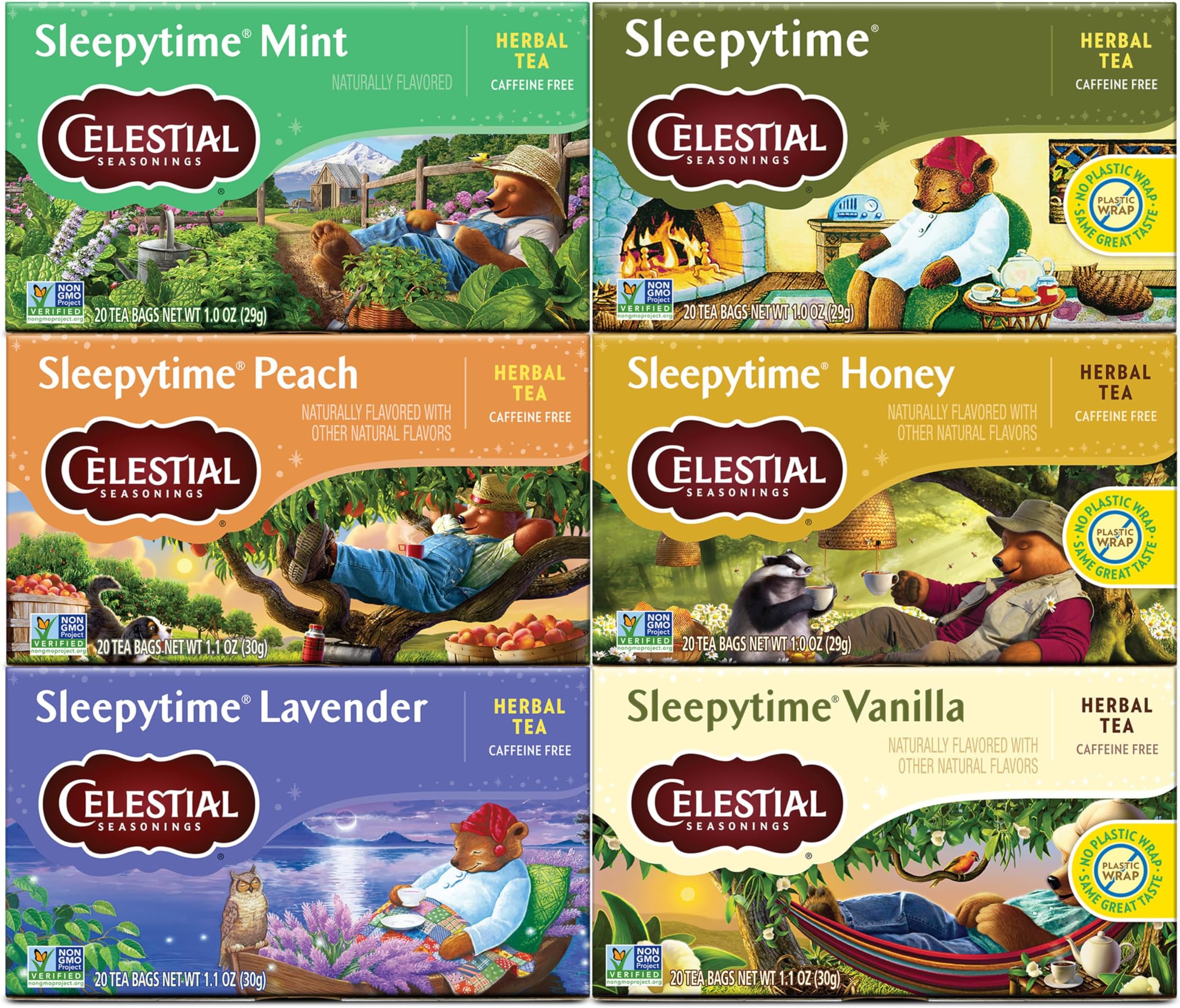 - Celestial Seasonings Sleepytime Herbal Tea, Variety Pack - Caffeine Free Sleep Tea, 20 Tea Bags Per Box (Pack of 6)