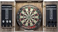 Accudart Match Pro Dartboard Cabinet Set: Official Size Self-Healing Sisal, LED Lights, Dart Holders, Scoreboard & 6 Darts