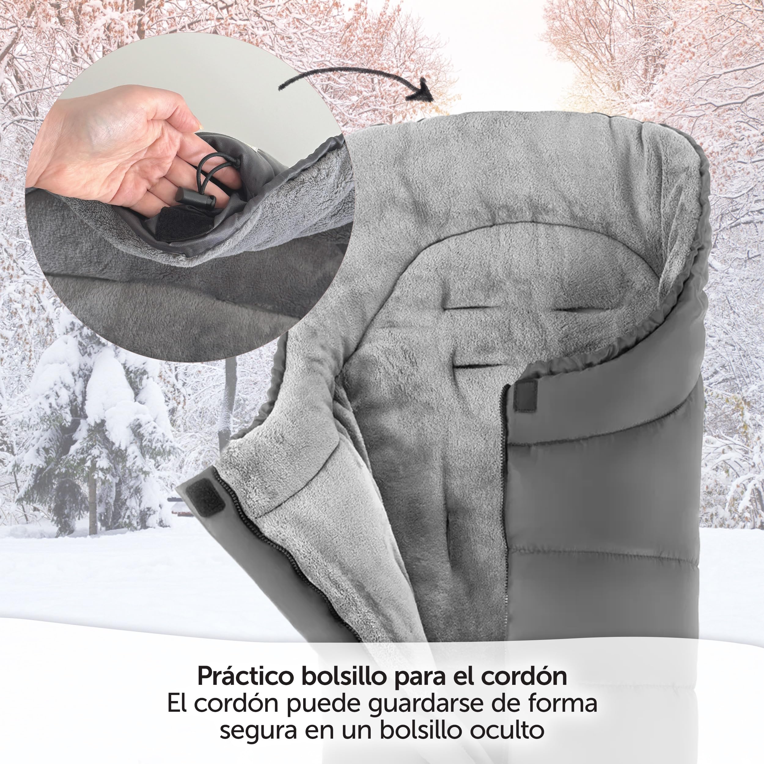 Zamboo Saco Universal para Bebé en Carro o Capazo – Abrigo de Invierno con Forro Polar Térmico - Compatible con Arnés de 3 y 5 Puntos - Reflectores de Seguridad y Bolsa de Transporte – Gris