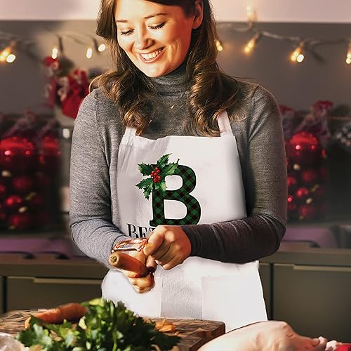 Miniatura 5 de Delantales de cocina de Navidad con nombre y 2 bolsillos, 6 patrones de fuente, personalizable, nombre de Navidad, para hornear, parrilla, chef,