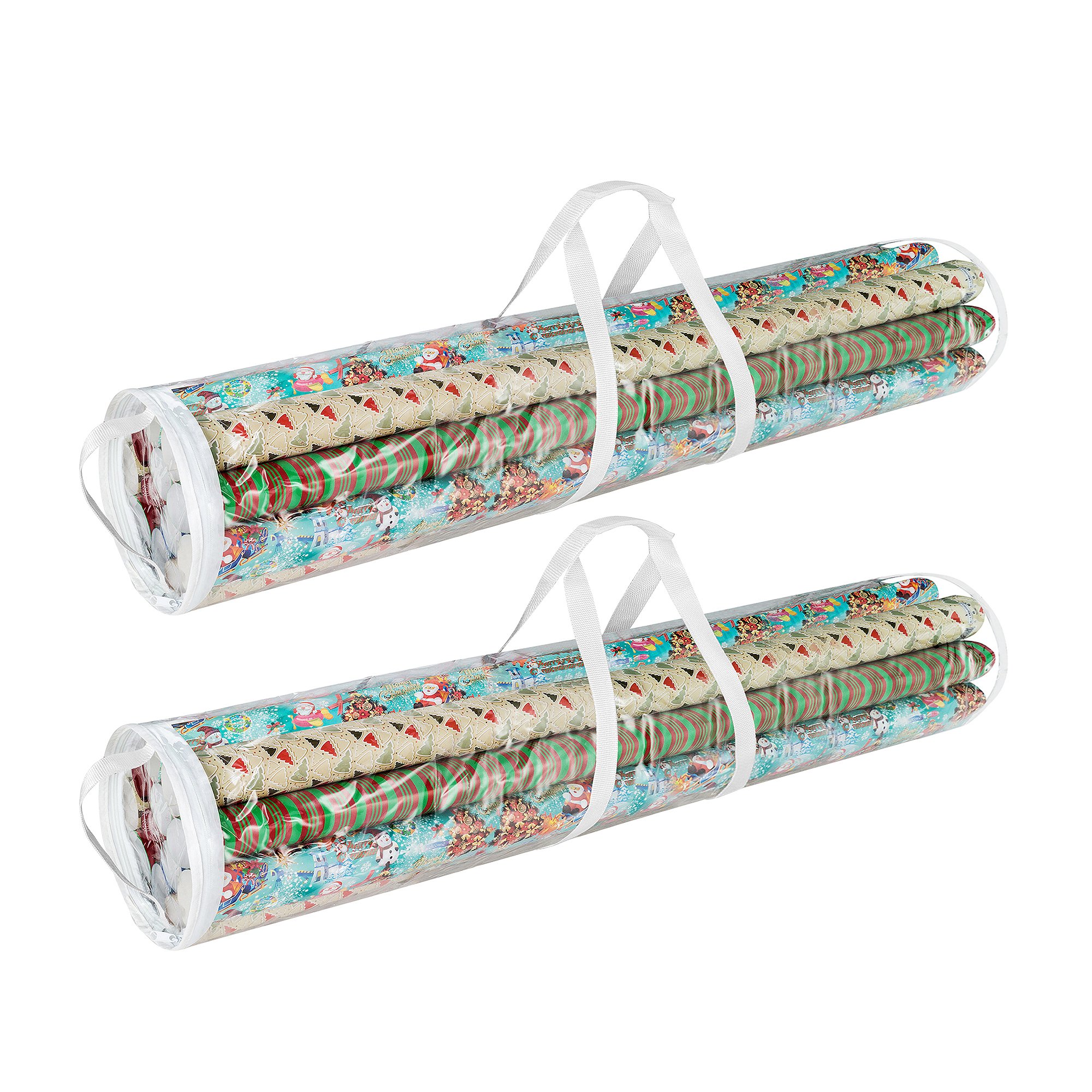 Wrapping Paper Storage - (Set of 2) Organizers for 50 Rolls of Gift Wrap - Clear Totes with Handles for Holiday, Christmas, or Any Occasion by Elf Stor