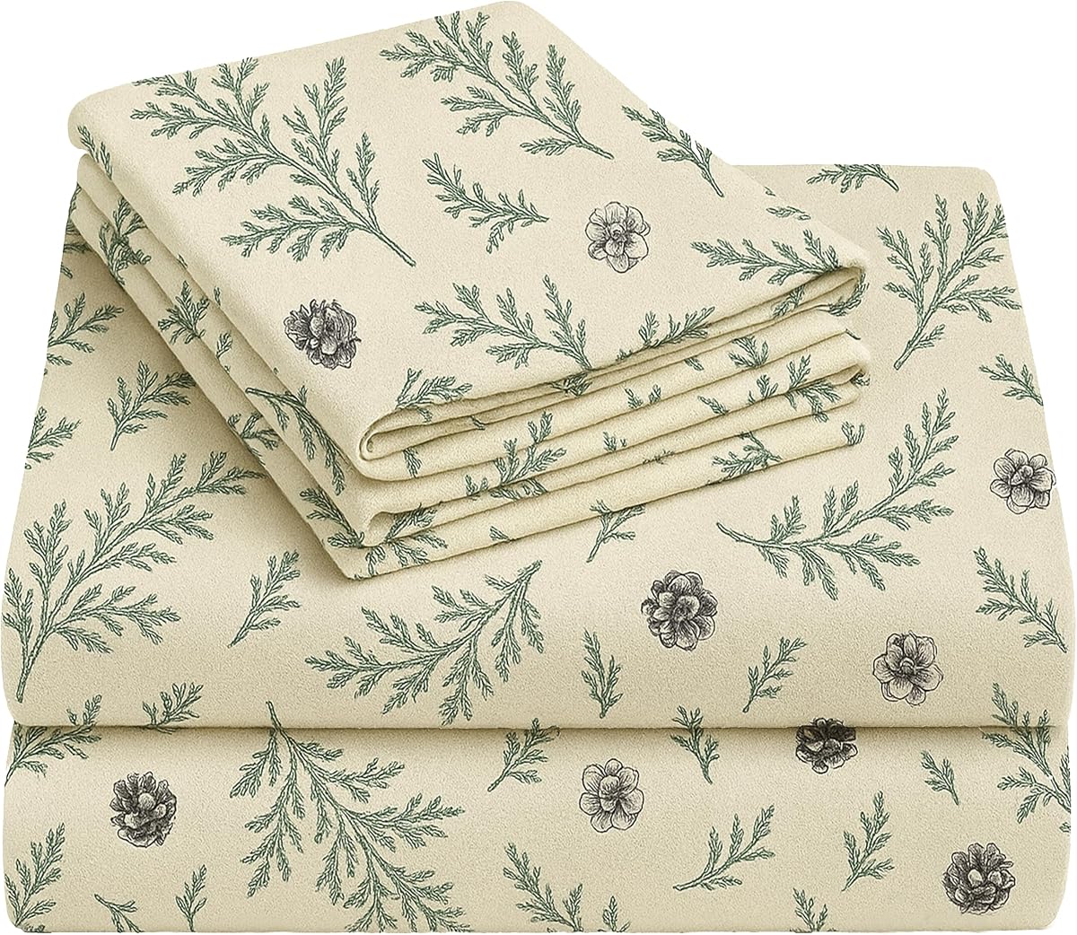 Juego de sábanas completo de franela 100% algodón, motivo de bosque | Respaldado por el sello Good Housekeeping, aterciopelado, suave y pesado para quienes duermen frío, bolsillo de 18" de profundidad, duradero, de fácil cuidado, OEKO-TEX