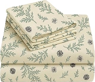 California Design Den Flannel Sheets Queen Size Bed Set - Made in Portugal 100% Cotton, Thick, Velvet Soft 4-Piece Queen Size Sheet Set, Triple-Brushed with Extra Deep Pockets - Woodland Motif