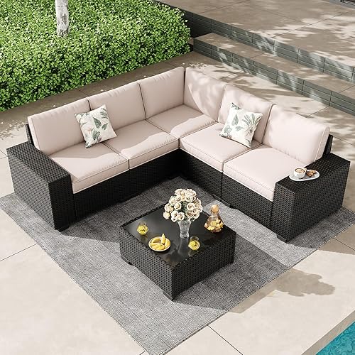 Patio Furniture Set, 6 Pieces Outdoor Couch Sofa with Wider