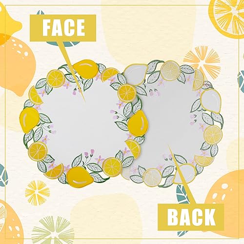 Miniatura 6 de TEWENE Juego de 6 manteles individuales redondos bordados de limón de 15 pulgadas, lavables, resistentes a las manchas, manteles individuales de