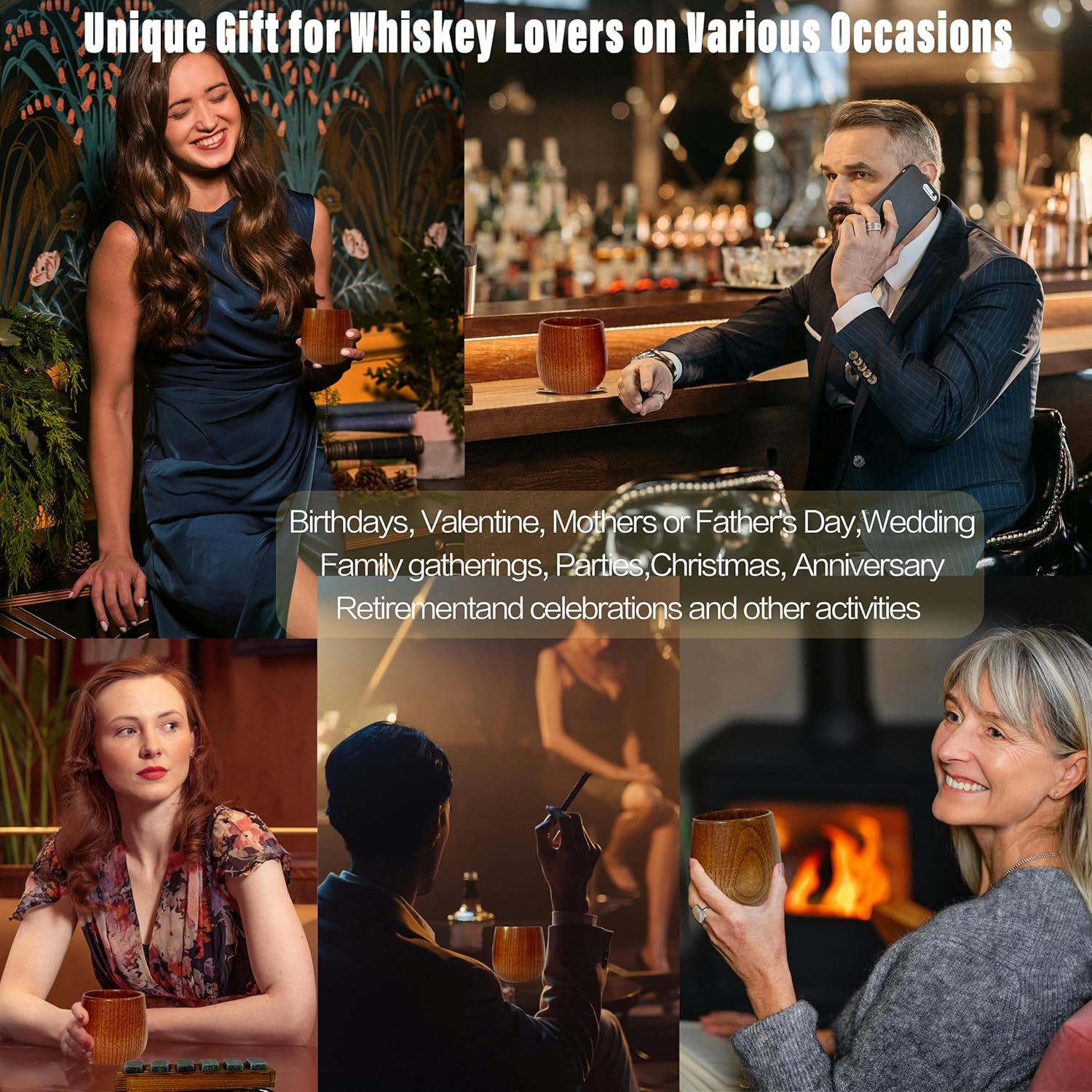 Premium Handcrafted Wooden Bourbon Whiskey Drinking Glasses Set | Wooden Old Fashioned Whiskey Glasses for Men/Woman Unique | Bourbon Tumbler | Anniversary Birthday Retirement Gifts in Gift Packaging