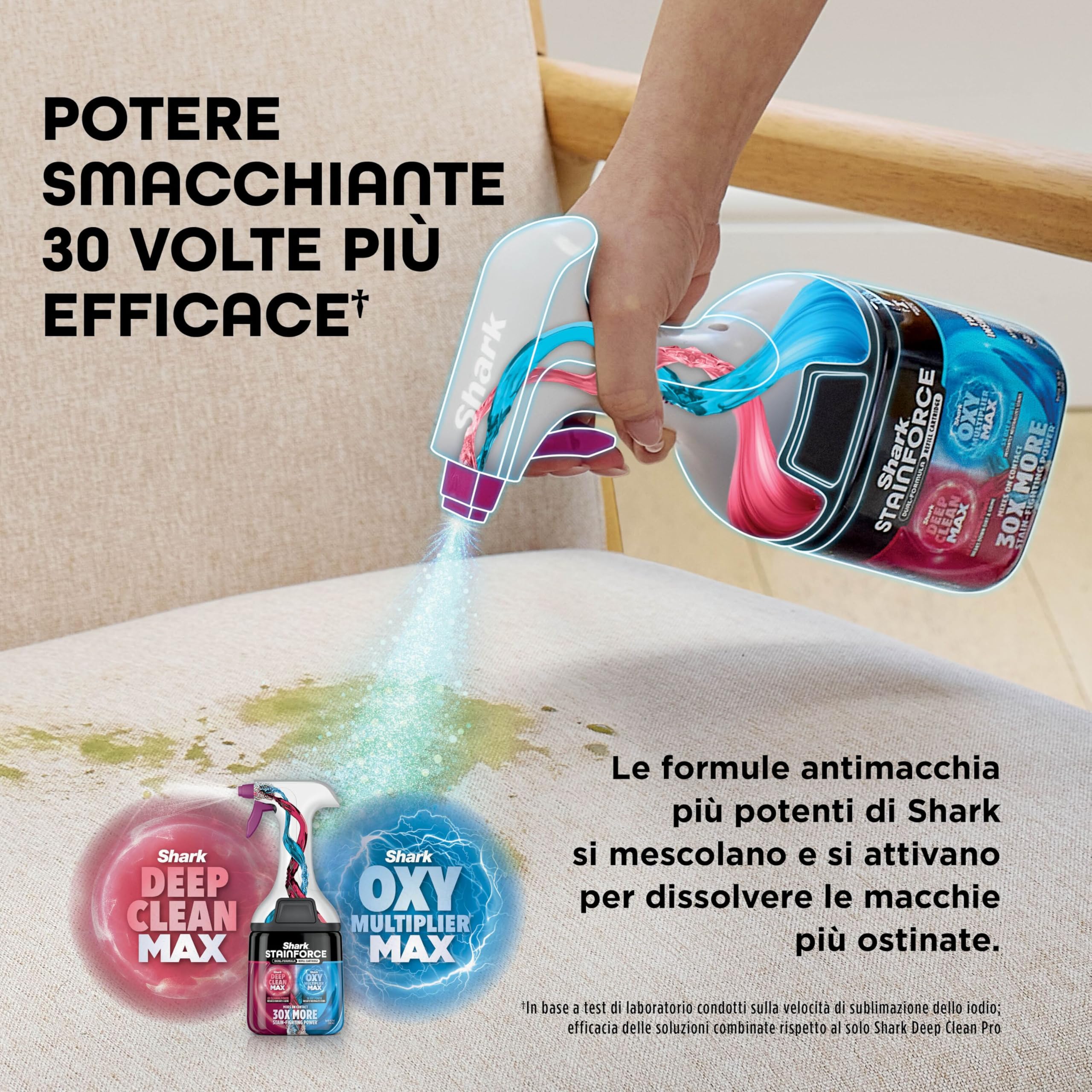 Shark StainForce Pulitore elettrico senza filo leggero, Elimina macchie e odori da tappeti, moquette, tappezzeria, scale, auto. Con cestello di stoccaggio, accessori e soluzione detergente, HX100EUT