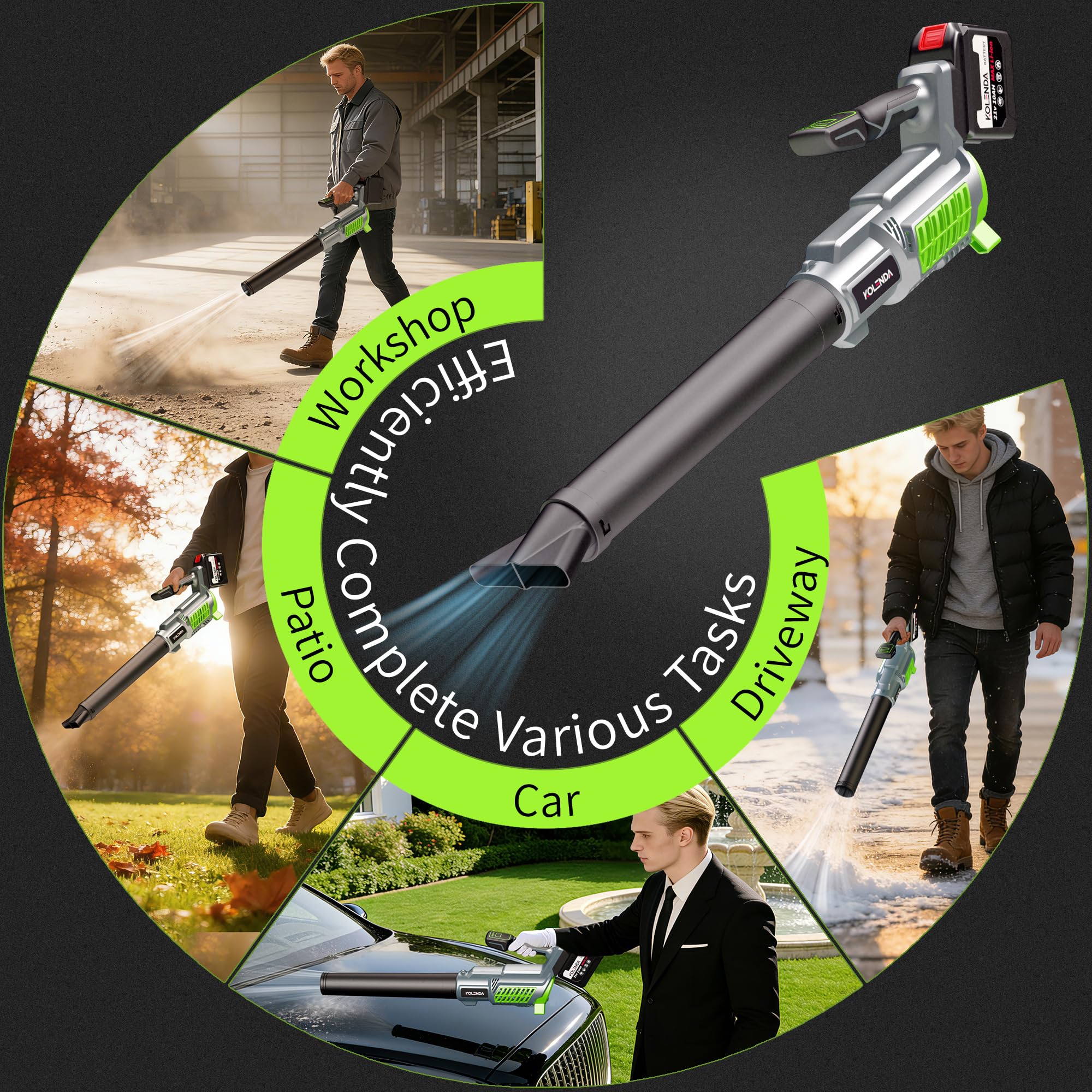 Soplador de hojas inalámbrico, potencia de 650 CFM y 335 MPH, ultraligero y portátil, 5 velocidades ajustables, con batería de 21 V y 10 Ah para césped, patio, hojas de polvo y eliminación de