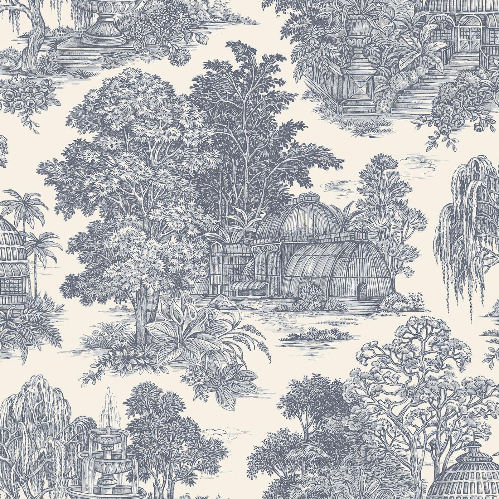 (Blue) Osterley Gardens Toile Wallpaper Holden 5022976139510