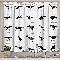 Vista 1 de Ambesonne Cortinas de cocina de dinosaurio, composición de diferentes siluetas de dinosaurios con sus nombres Evolution Wildlife, juego de 2 paneles