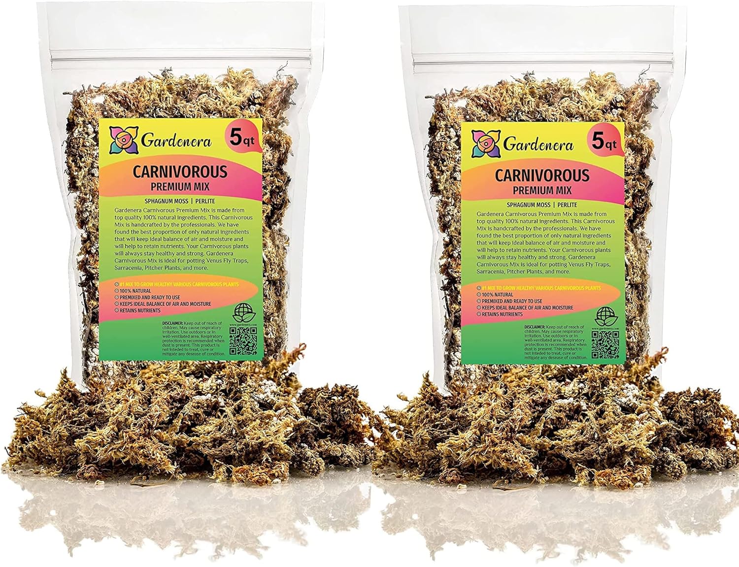 Gardenera Sphagnum Moss Potting Mix for Carnivorous Plants - 10 Quart - Moss and Perlite Blend for Potting Venus Fly Traps, Sarracenia, Pitcher Plants (2 Bags of 5QT)