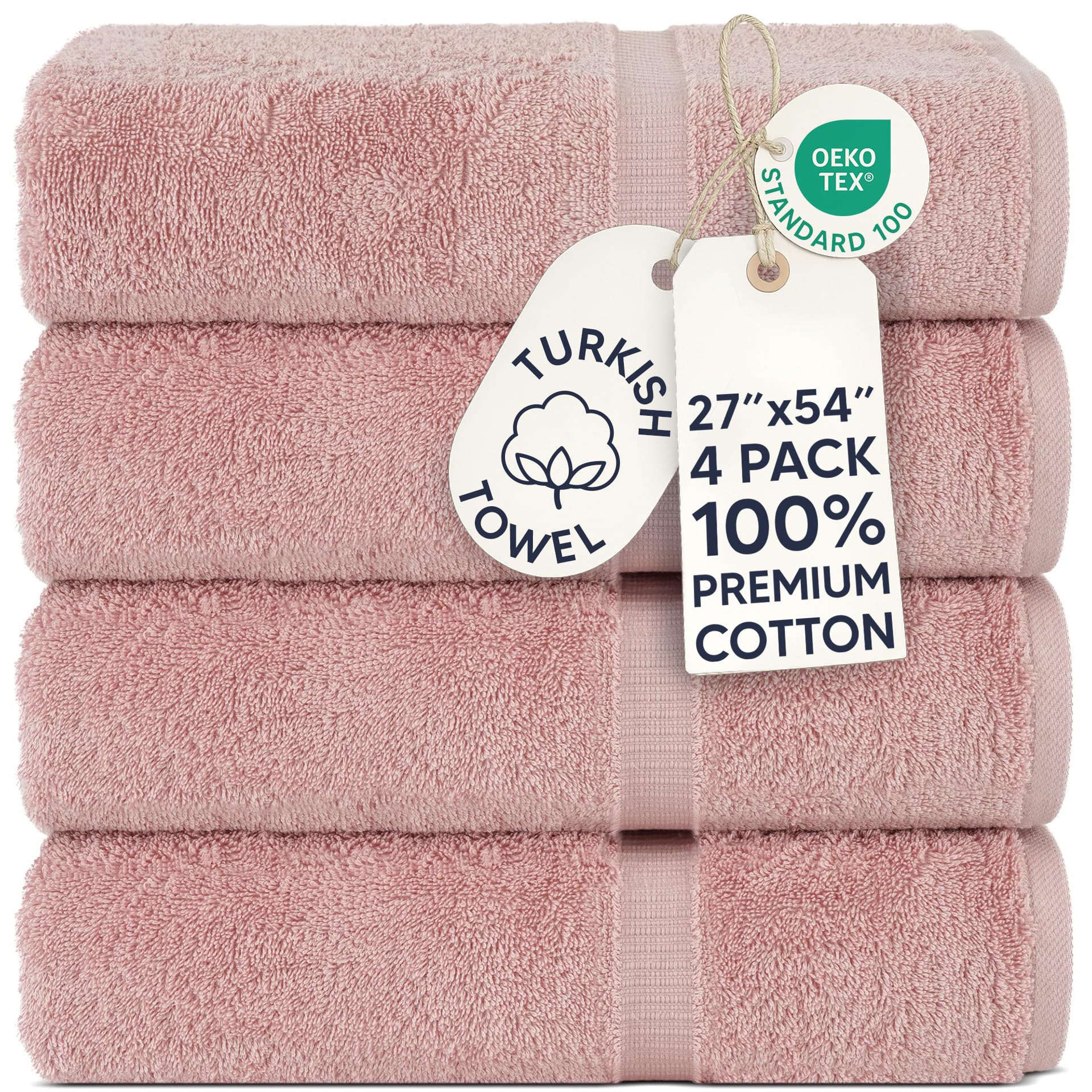Chakir Turkish Linens | Hotel & Spa Quality 100% Cotton Premium Turkish Towels | Soft & Absorbent (4-Piece Bath Towels, Pink)