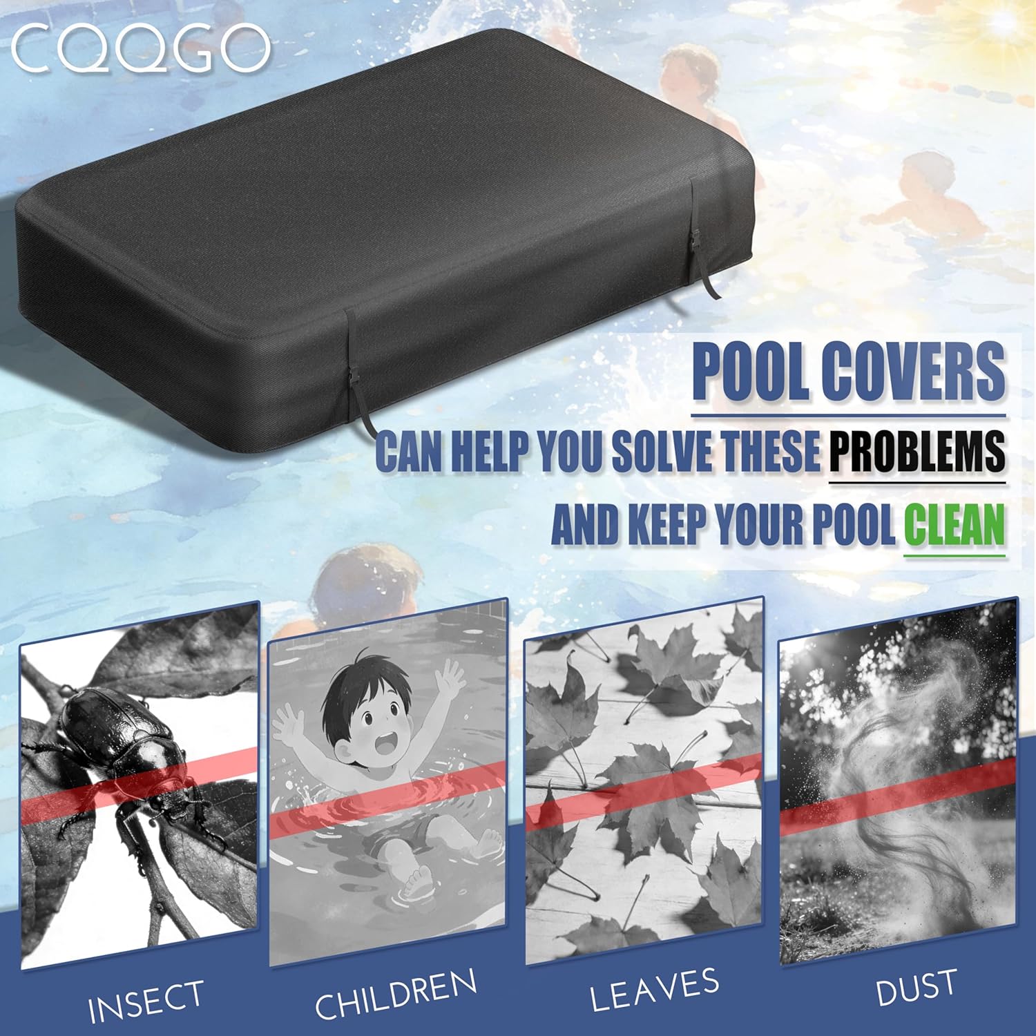 Rectangular Pool Cover for Inflatable Pool, Upgrade Design 420D Heavy-Duty Waterproof Oxford Pool Cover for Above Ground Rectangular Inflatable Swimming Pool with Windproof Buckle (120x72x20IN)