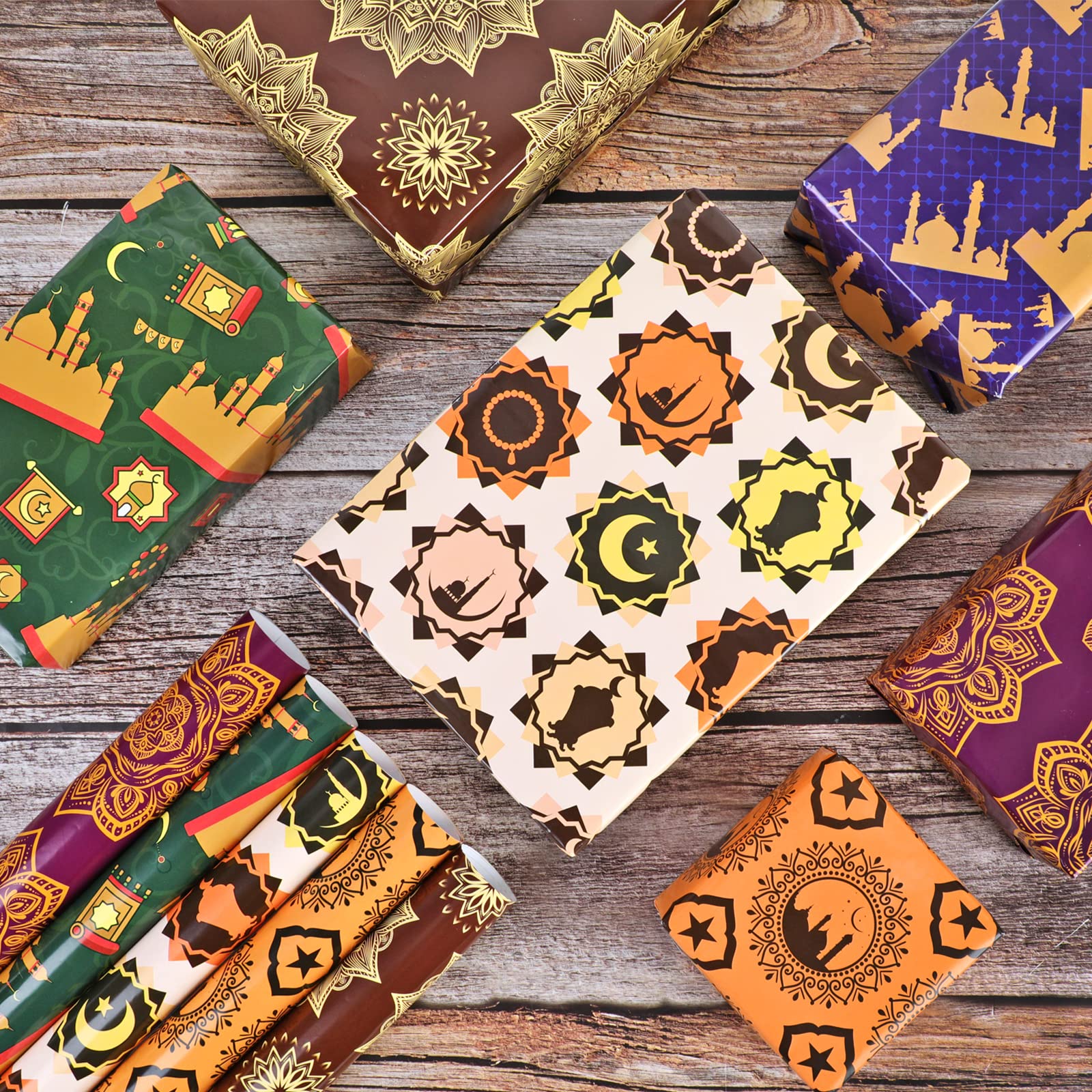 Lot De 8 Rouleaux De Papier Cadeau Pour L'Aïd Ramadan, Mosquée De