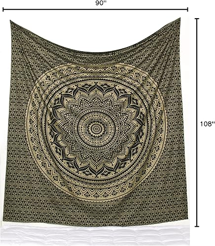Vista 14 de Popular Handicrafts Tapestry Wall Hanging Hippie Ombre Mandala Bohemian HippyMetallic Shine Intricate Indian Tapestries Bedspread 84 x 90 Inches