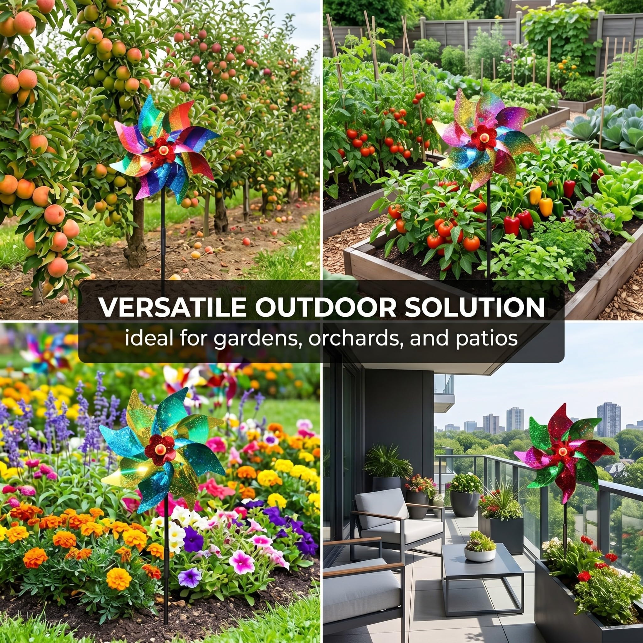 4 Pezzi Girandole Spaventa Uccelli,Con Effetto Riflettente,Per Decorazione Da Giardino Per Proteggere Frutteti,Alberi e Colture - Colorato
