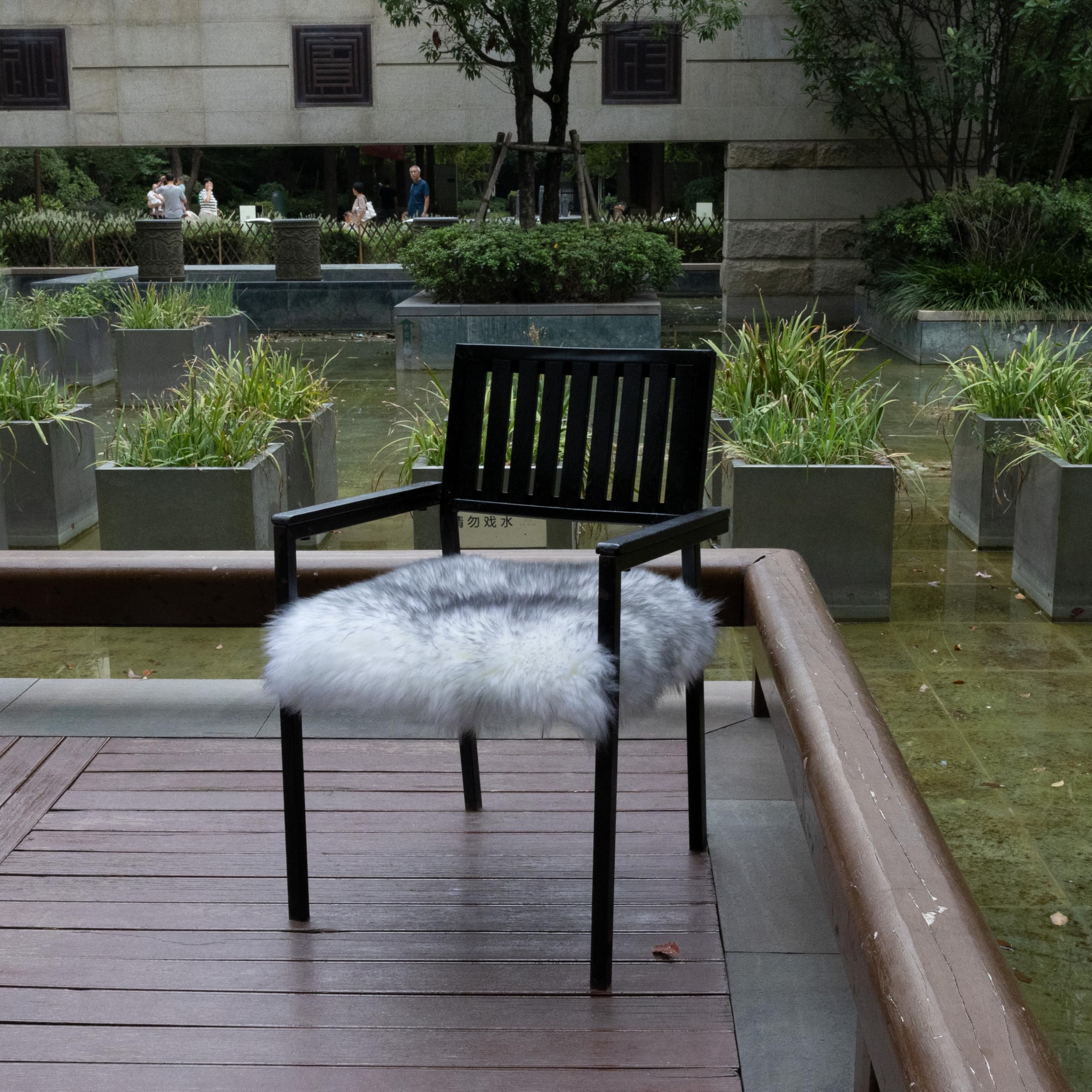 Sheepskin Chair Cushion Non-Slip Back 18x18 Silver Grey