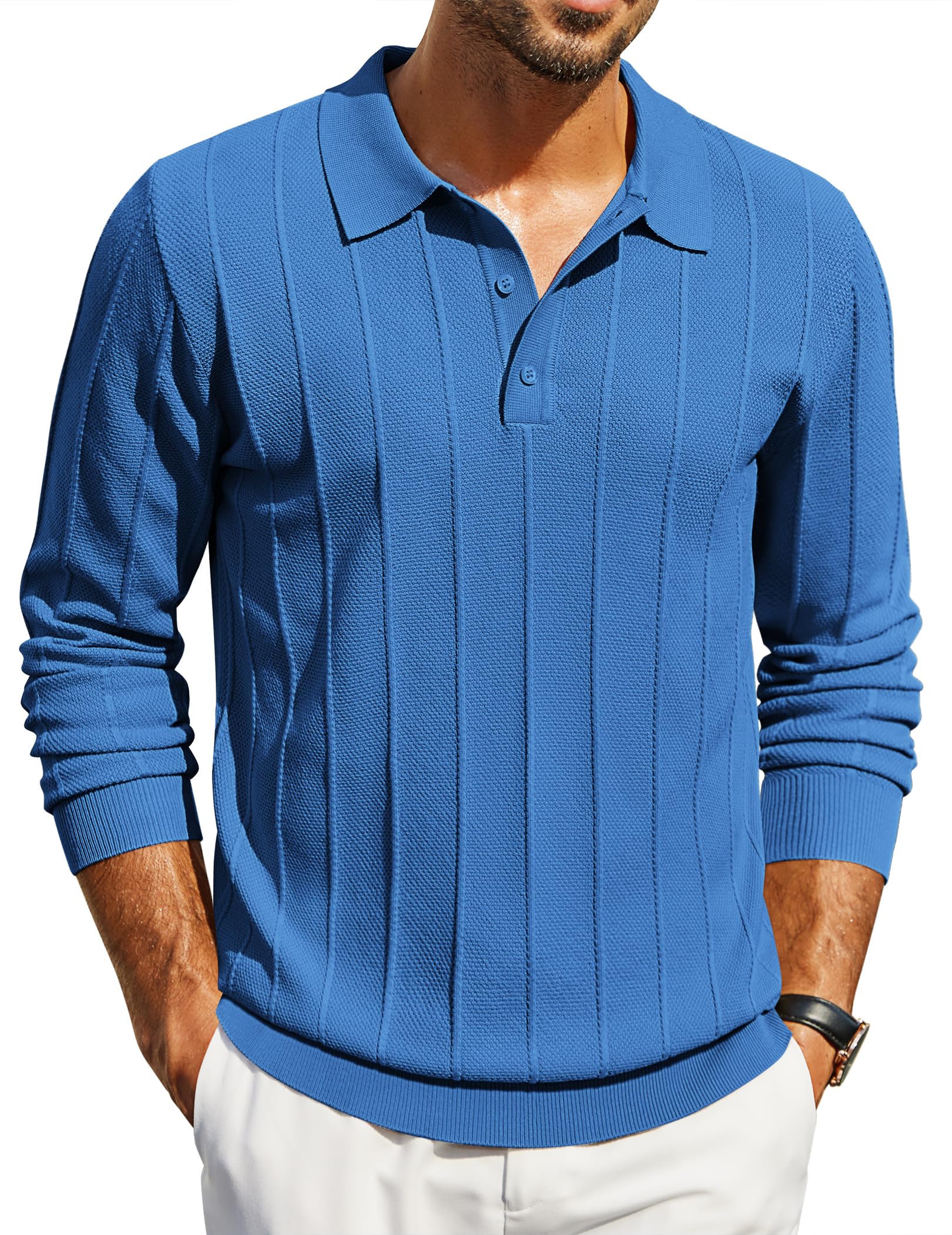 COOFANDY Maglione Collo Polo Uomo Lavorato a Maglia Manica Lunga Invernale Termico Casual