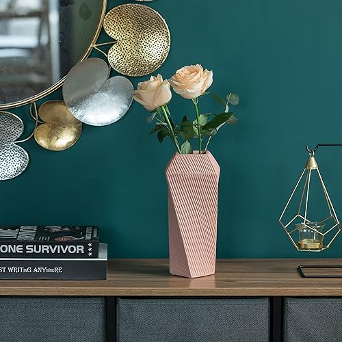 Miniatura 4 de Juego de 3 jarrones decorativos cuadrados de cerámica para centro de mesa, color verde, grande, rosa, mediano y beige, pequeño