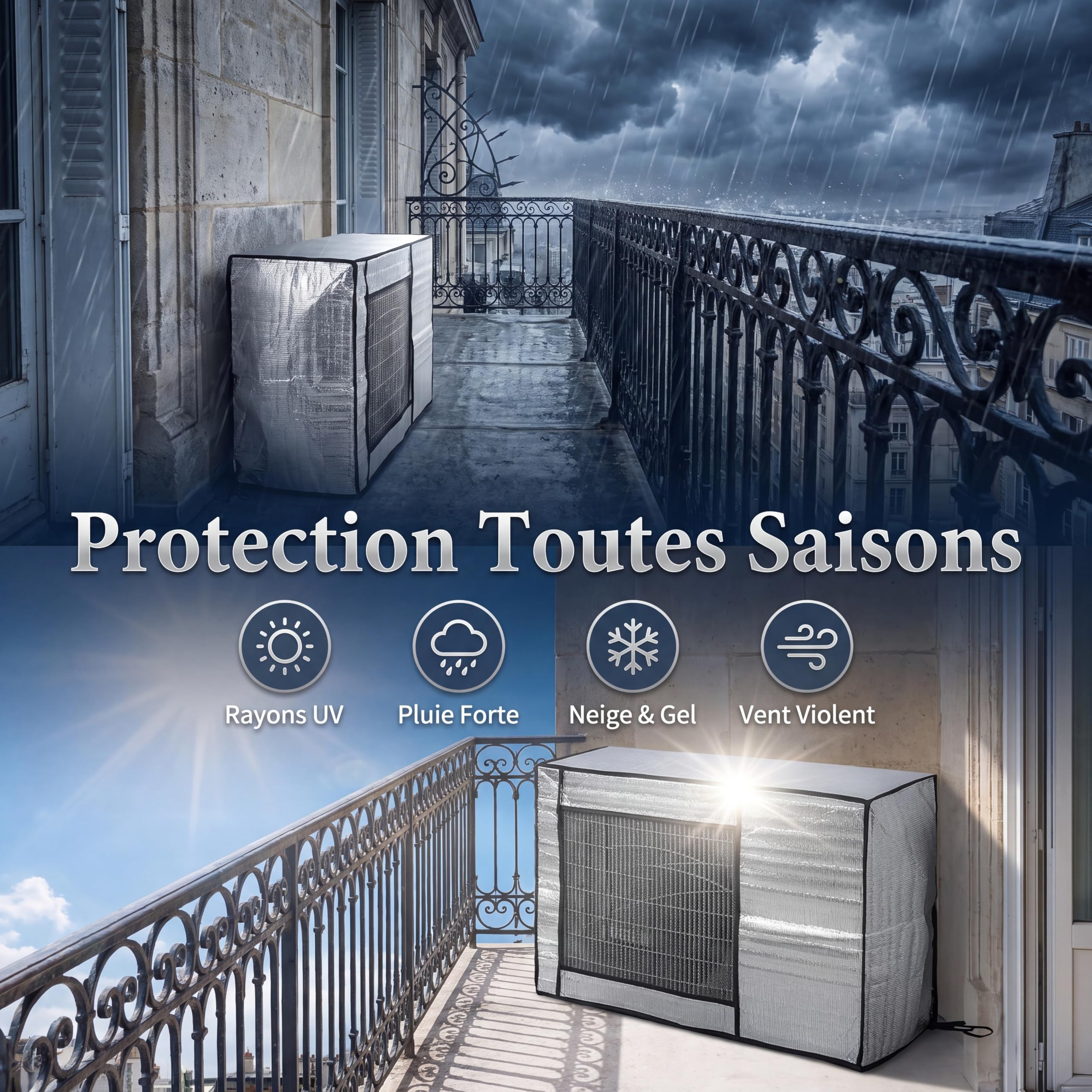 Housse de climatiseur, housse anti-poussière pour climatiseur extérieur, adaptée pour assurer les performances optimales de l'unité extérieure (96 x 40 x 70 cm)