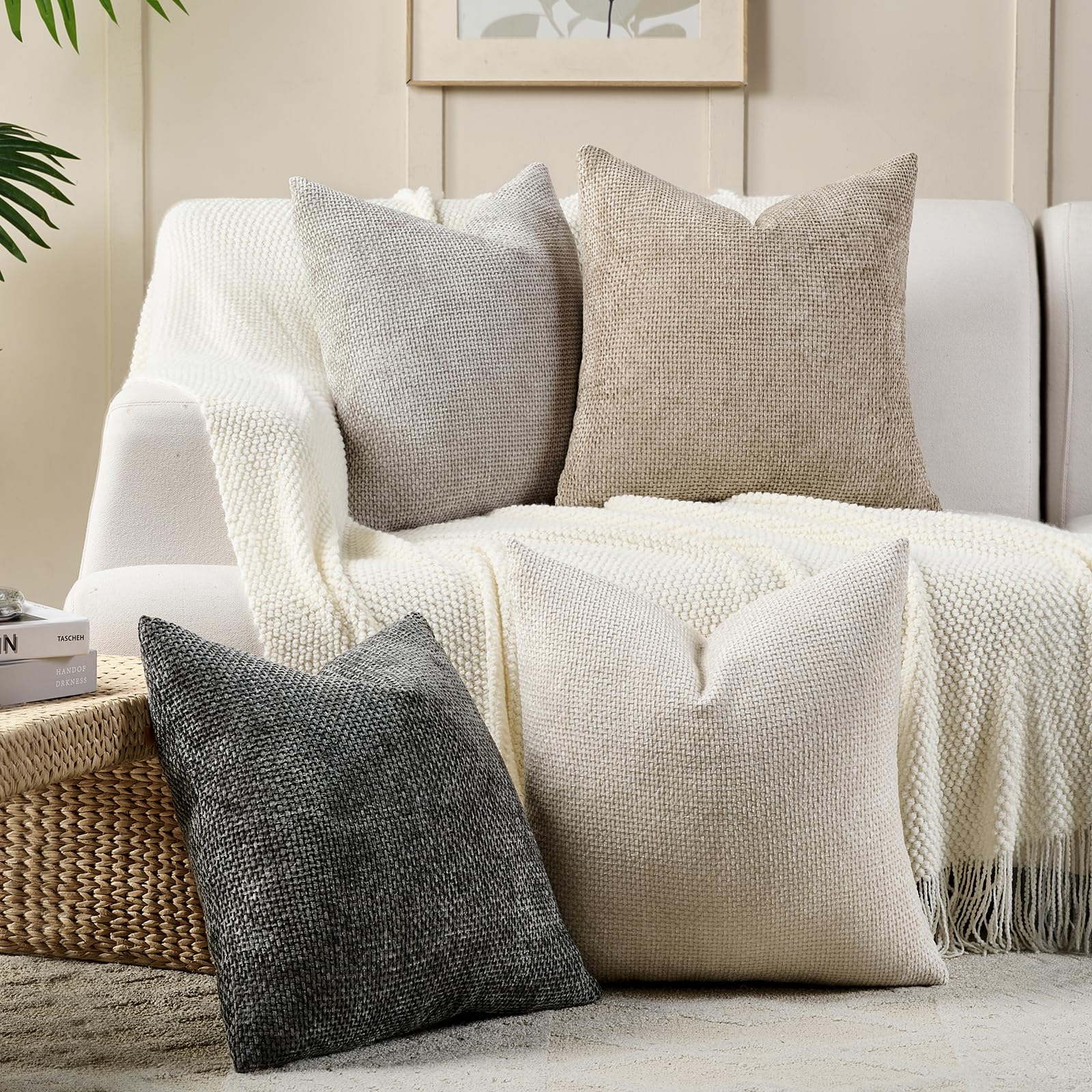 Volcanics Neutral Cushion Covers 45cm x 45cm Set of 4, Chenille Decorative Pillow Cases for Couch Sofa, Bedroom, Living Room - Image 4