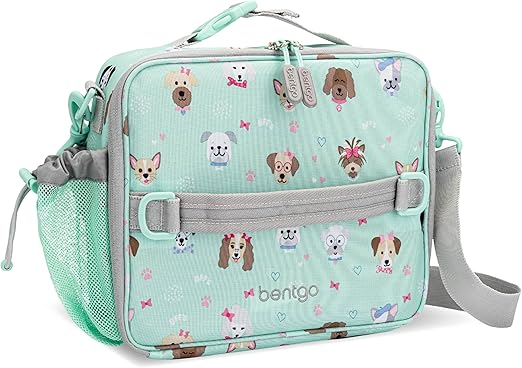 Bentgo Kids Lunch Bag - Durable, Double-Insulated Lunch Bag for Kids 3+; Holds Lunch Box, Water Bottle, & Snacks; Easy-Clean Water-Resistant Fabric & Multiple Zippered Pockets (Puppy Love)