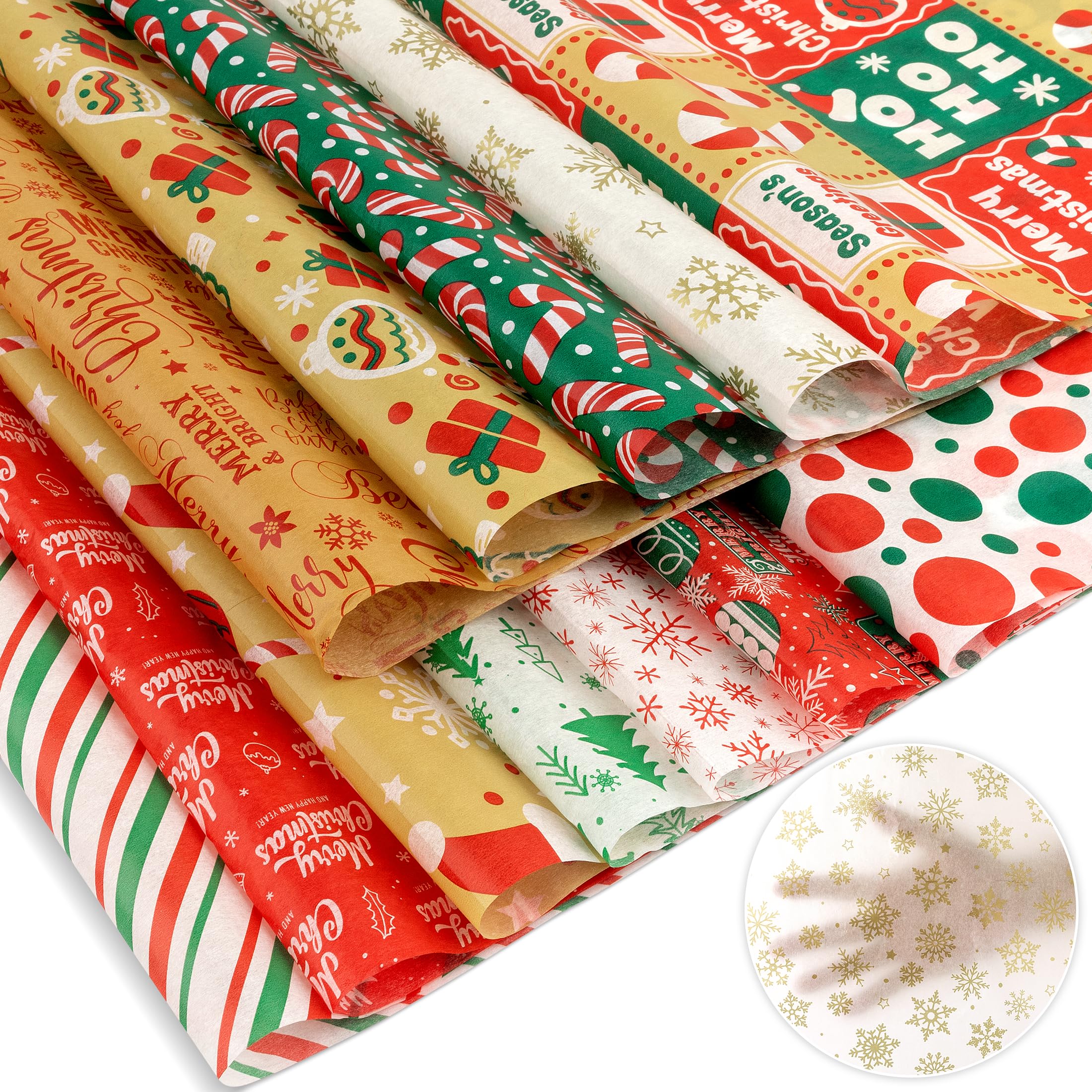 Christmas Tissue Paper - 24 Large Sheets 20x27.5 Inch (50x70cm), Xmas Tissue Paper for Wrapping Gifts & Packaging