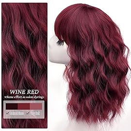Nnzes Bob Curly Wig Synthetic Short Wine Red Wig with Bangs Natural Looking Heat Resistant Fiber Hair for Women
