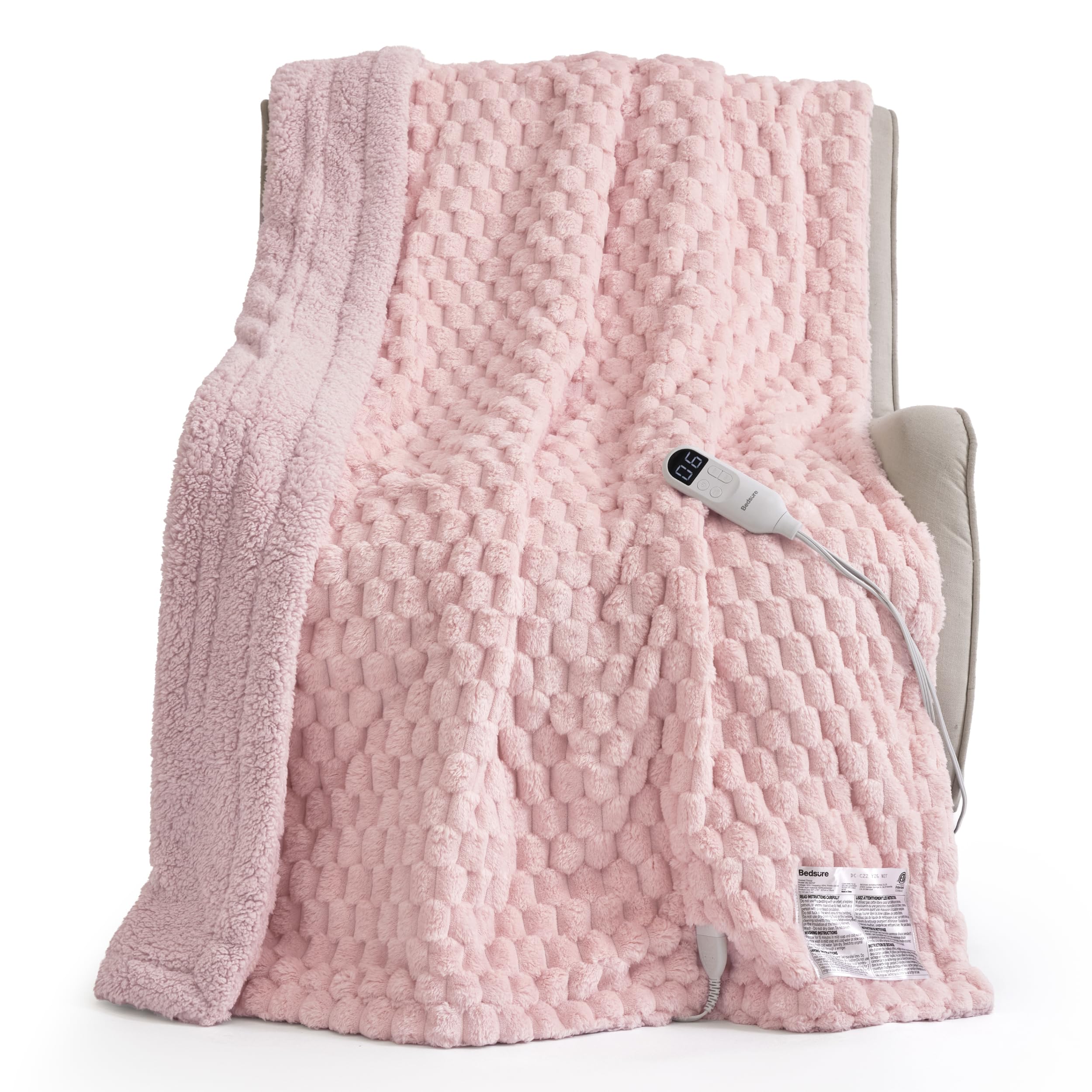 Bedsure Heated Blanket Throw XL, Pink Bubble Pattern Electric Blanket