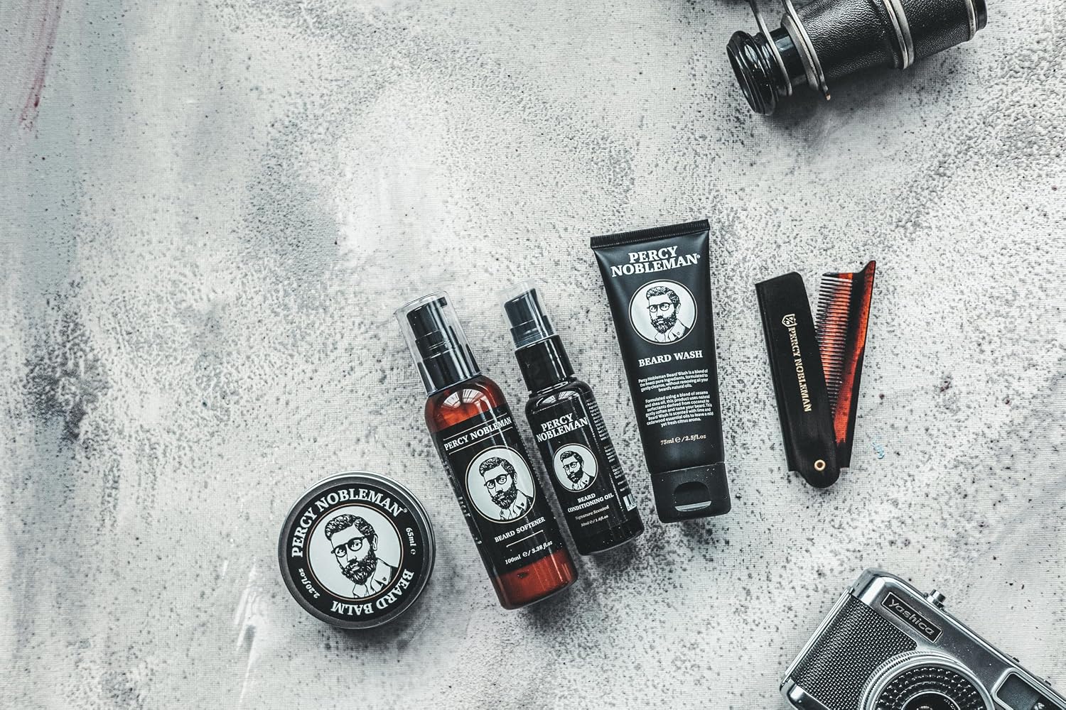 Percy Nobleman Complete Beard Care Kit – Beard Grooming Gift Set with Beard Softener, Scented Beard Oil, Beard Balm, Beard Wash and Folding Acetate Comb for Softening, Hydration & Styling