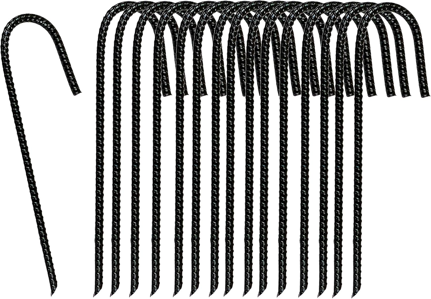 12 Inch Black Ground Anchor Rebar Stakes Anti Rust Heavy Duty J Hook Curved Steel Metal Ground