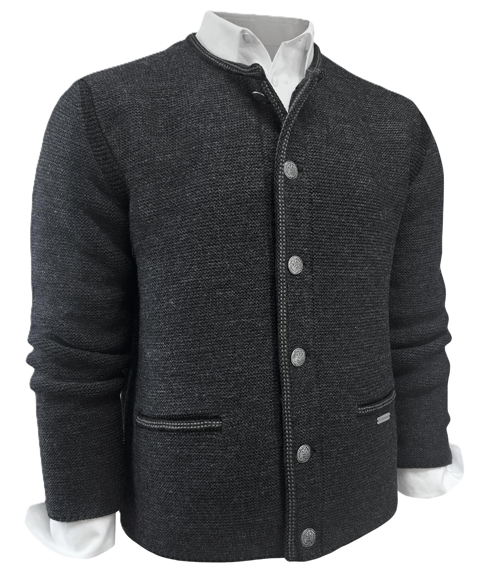 Trachtenjacke Strickweste Janker Strickjacke Wolljacke Strickjanker Herren Trachten Jacke Weste Schurwollmischung Trachtenjanker Strick Trachtenweste waschbar dunkelgrau braun