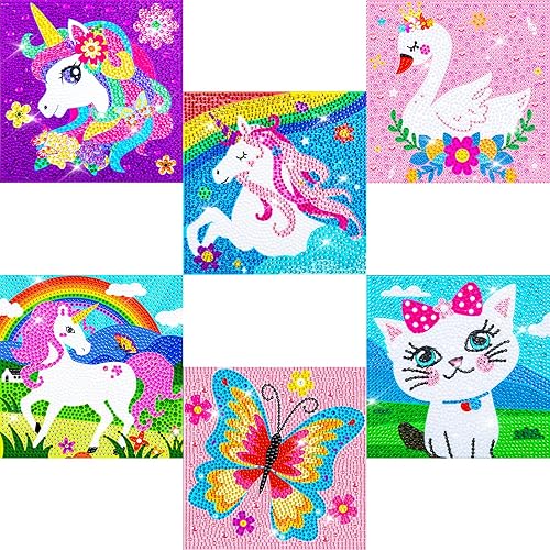 Miniatura 1 de Labeol Kit de arte de diamante 5D de 6 piezas para niños, kit de pintura de cristal, fácil pintura, juego de manualidades para el hogar 5D taladro