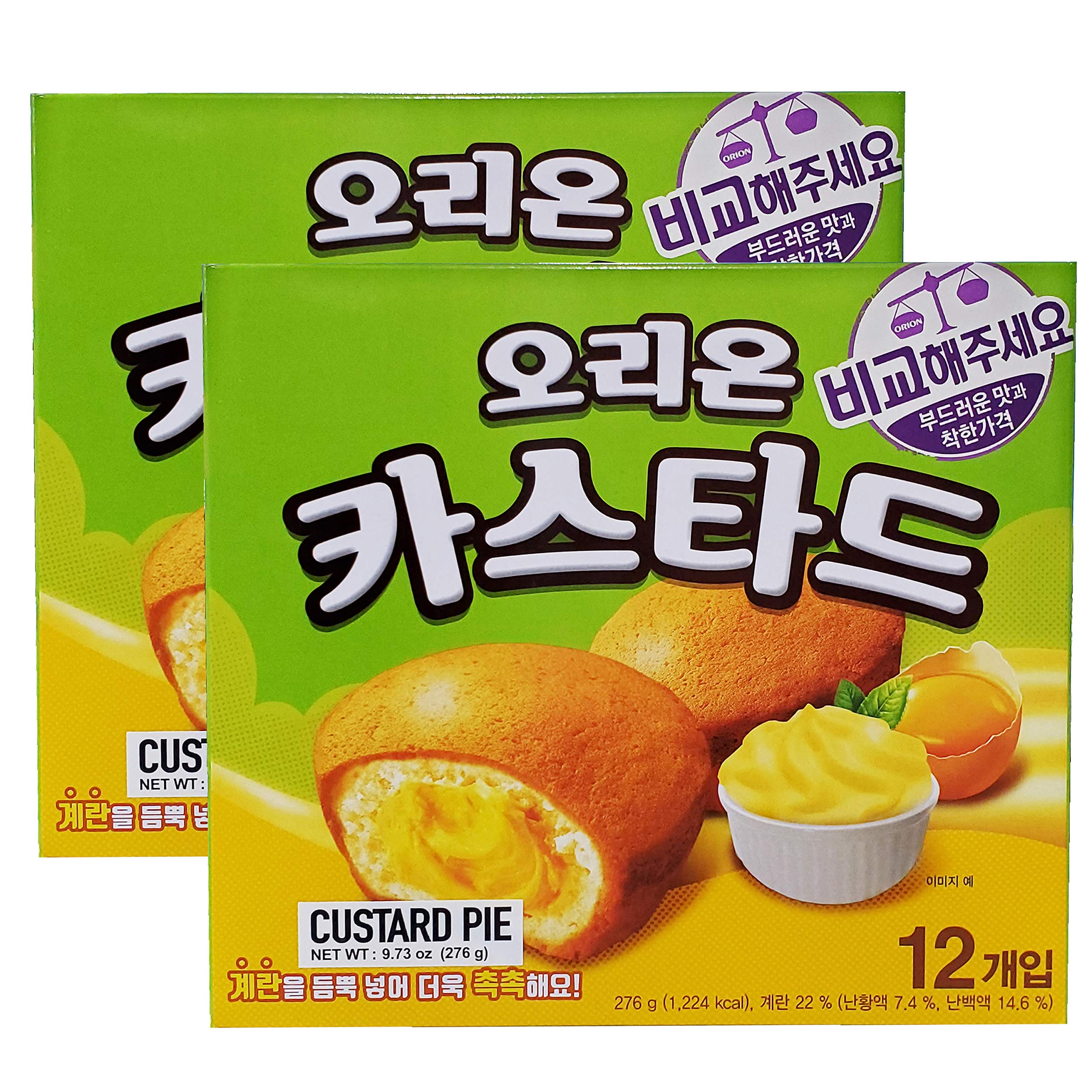 Orion Korean Custard Cream Cake Snack, 12 Individually Wrapped (2 Pack, Total of 19.46oz)