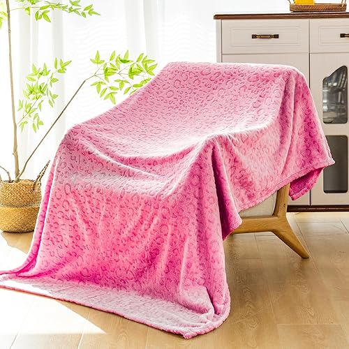 Miniatura 2 de Vessia Manta con estampado de leopardo para sofá, cama, sofá, suave y acogedora manta de guepardo rosa intenso para decoración de todas las