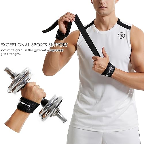 Miniatura 3 de HiRui Correas de muñeca de algodón de alta calidad para levantamiento de pesas, correas de peso muerto de 25 pulgadas con acolchado de neopreno