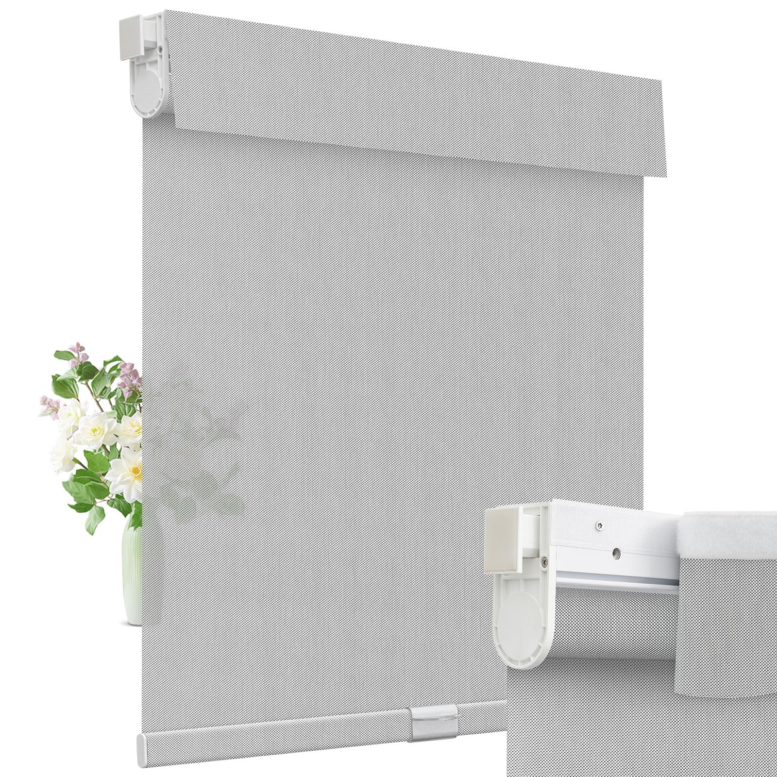Moonice Cordless Roller Blinds No Drill Blinds for Windows Light filtering Shades Thermal Insulated Easy to Install Waterproof Window Shades for Home Kitchen Bathroom (Gray,79cm W x 163cm H)