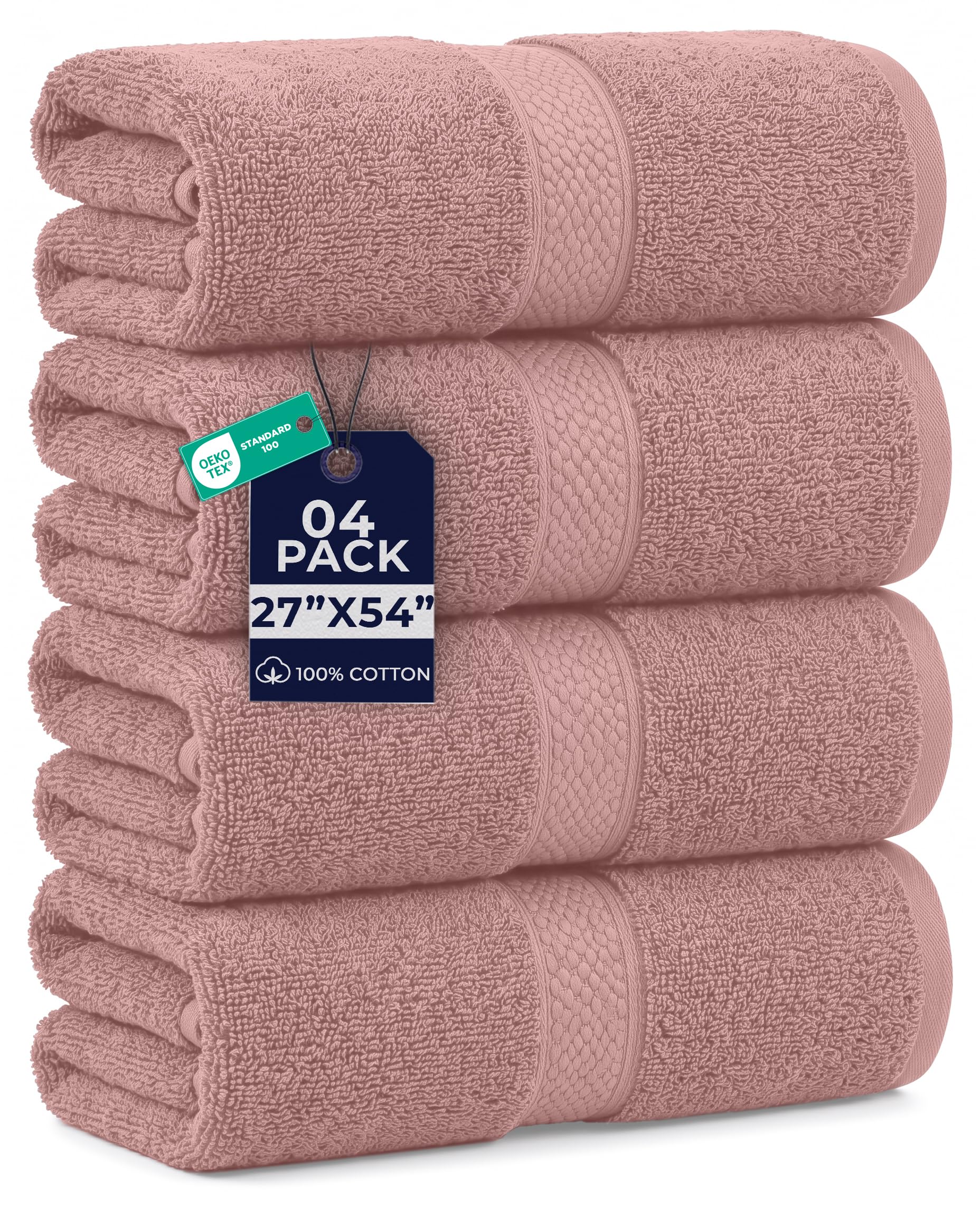 DAN RIVER 600 GSM Cotton Large Bath Towels Set of 4, 27 x 54 Inches