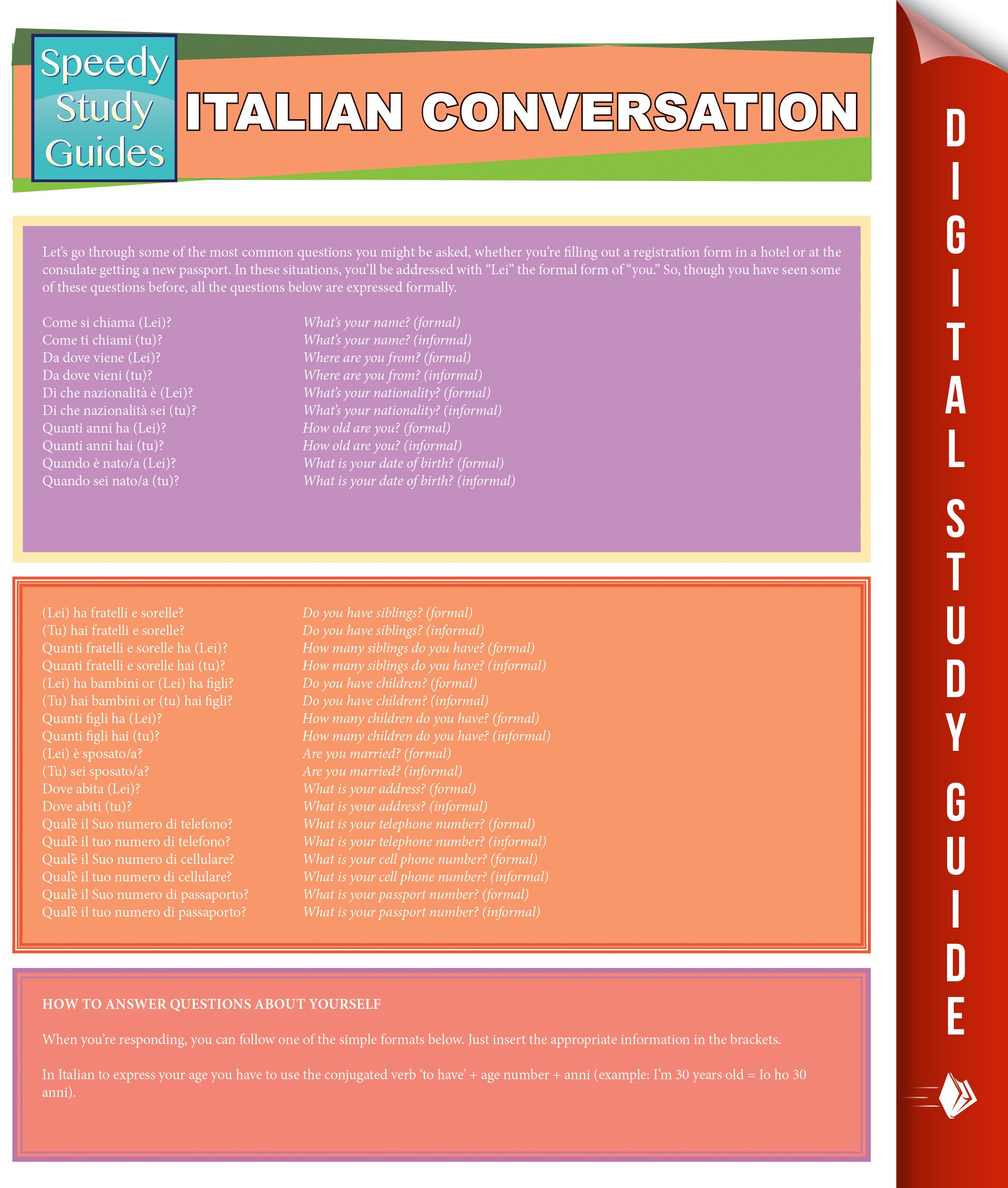 Italian Conversation (Speedy Study Guides) (Italian Edition)