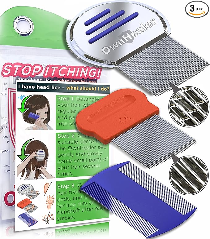 OWNHEALER Professional Lice Comb Kit for Lice, Nits, and Dandruff Removal