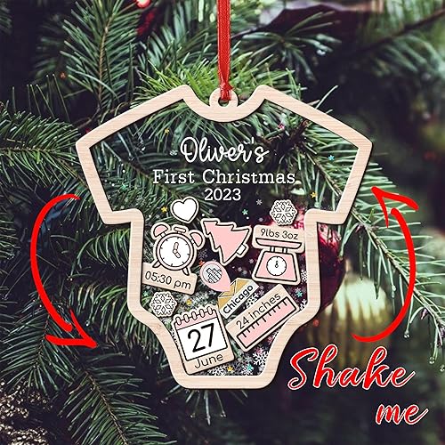Miniatura 2 de 4D Shaker - Adorno personalizado para la primera Navidad, globo de nieve para bebé, adorno de primera Navidad para bebé, adornos de Navidad de 3