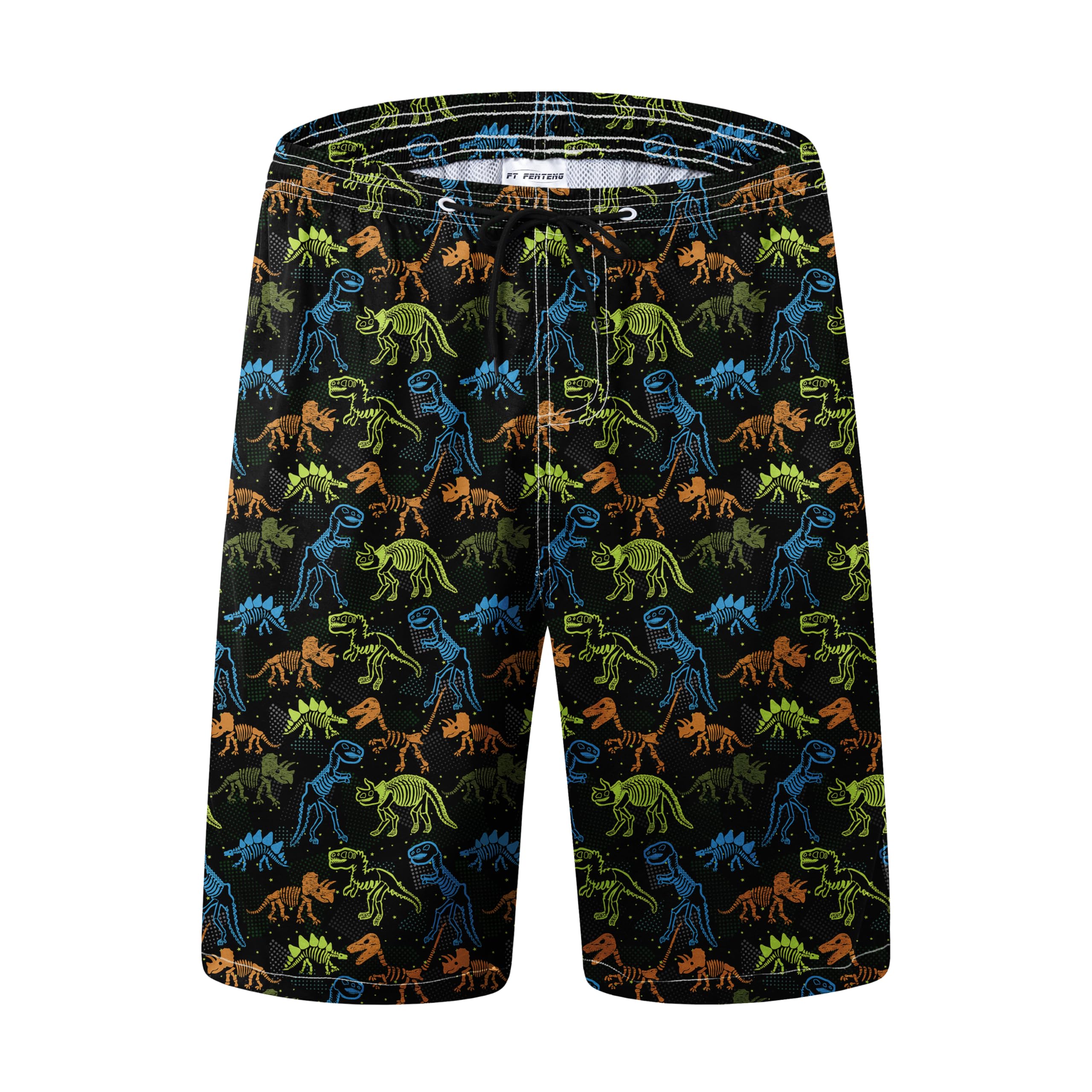 FT FENTENG Mens Swim Trunks Quick Dry Board Shorts with Mesh Lining, Breathable Surf Beach Shorts Swimwear Bathing Suits