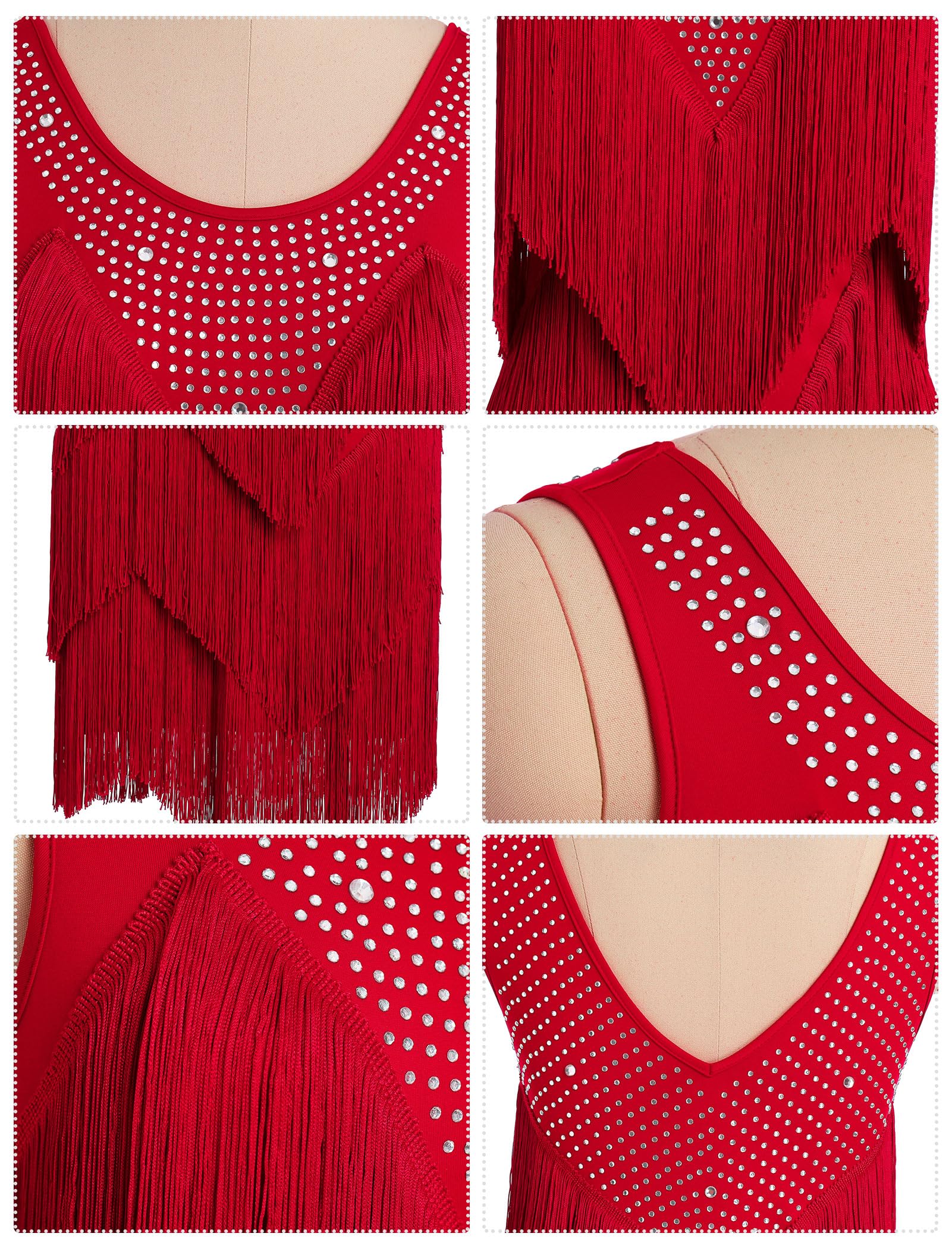 Robe de danse latine pour femme - Style vintage des années 1920 - Sans manches - Sexy - Pour cocktail, fête, fête, fantaisie, fantaisie, tango, samba, cha, club, bal