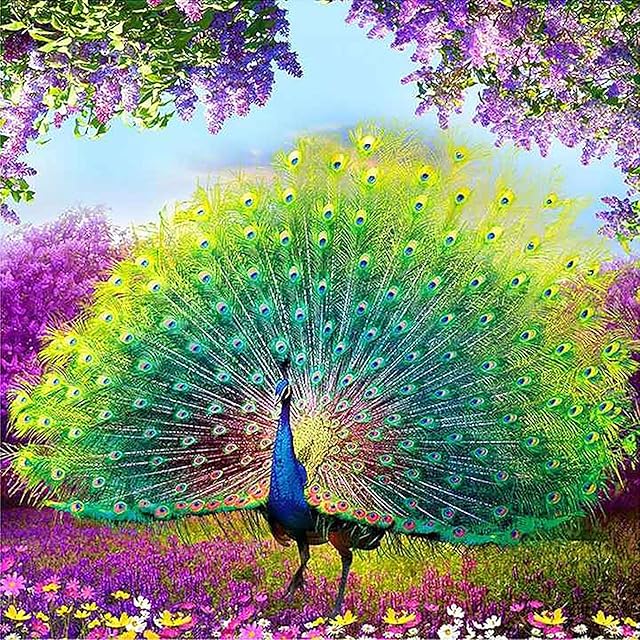 Leejoy 5D Diamond Art Peacock, DIY Diamond Painting Kits for Adults Animal, Full Drill Crystal Rhinestone Embroidery Pictures Arts Crafts Canvas Cross Stitch for Home Decor 35x35cm